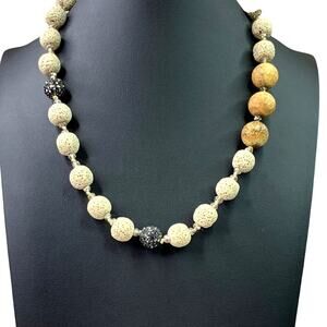 Artisan Leopard Jasper and Sponge Coral Beaded Necklace 18 inches
